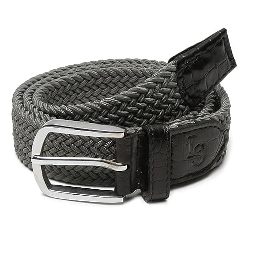 LOUIS STITCH Men's Graphite Grey Braided Elastic Stretch Belt with Leather Tipped End Stretchable Canvas Waist Band for Men Women Boys Girls Unisex (36-42 inch Waist) (BE-EL)