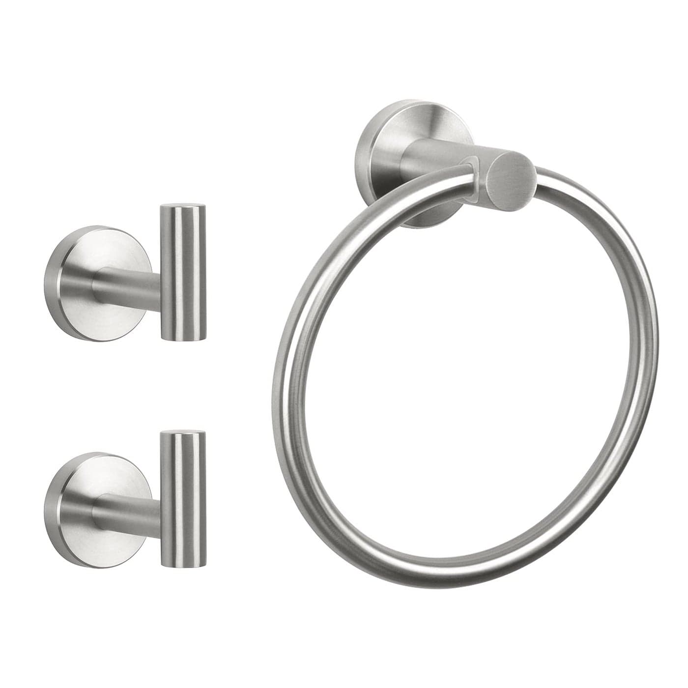 NearMoon 3 Pieces Bathroom Hardware Set Bath Towel Ring and 2 Towel Hooks Stainless Steel Hand Towel Hanger and Robe Hooks Accessories Wall Mounted Brushed Nickel