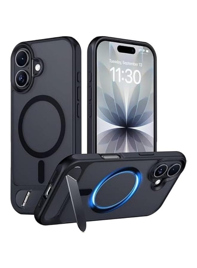 Designed for iPhone 17 Case, 【Built-in Invisible Kickstand】【Compatible with MagSafe】【Military Grade Shockproof】 Slim Translucent Matte Phone Case for iPhone 17 6.3 inch (Black)