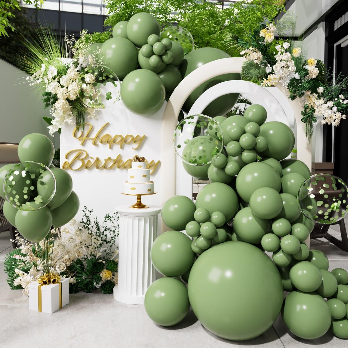 SUWEN Sage Green Balloons and Confetti Balloons 1812105Inch Different Sizes 60PCS Set Shiny Latex Helium Olive Balloon for Birthday Party Graduation Anniversary Decorations