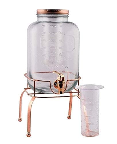 RAINCART Dispenser Imported Glassware Mason Jar Juice Water White Gold Beverage with Golden Tap and Golden Stand 5 Liter 1 Piece