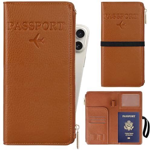 TIGARI Travel Wallet Leather Passport Holder for Travel Rfid Blocking Passport Wallet For Women Zipper Pocket Card Slots Purses Travel Document Organizer Waterproof Travel AccessoriesBrown