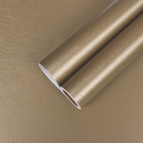 CHIHUT Brushed Stainless Steel Contact Paper Peel and Stick Countertop Contact Paper Metallic Champagne Gold Wallpaper Self Adhesive Waterproof Stainless Steel Vinyl Wrap for Appliances 12”x100”