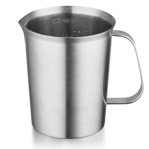 CURTA 18/8 Stainless Steel Measuring Cup with Handle and Pour Lip, Metal Pitcher with Oz and ML marking, 16OZ/500ML- 2 Cup), Heavy-Duty Pitcher