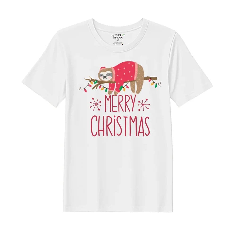 BYFT Threads Medium White Polycotton T-Shirt - Christmas "Christmas Koala" Printed Design, Premium Holiday Collection