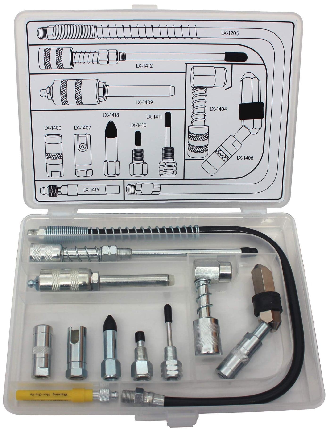Lumax LX1470 Silver Lubrication Accessory Kit 11Piece Kit Contains 11 of Lumaxs Most Popular lube Accessories Organize and Store in Convenient Storage case