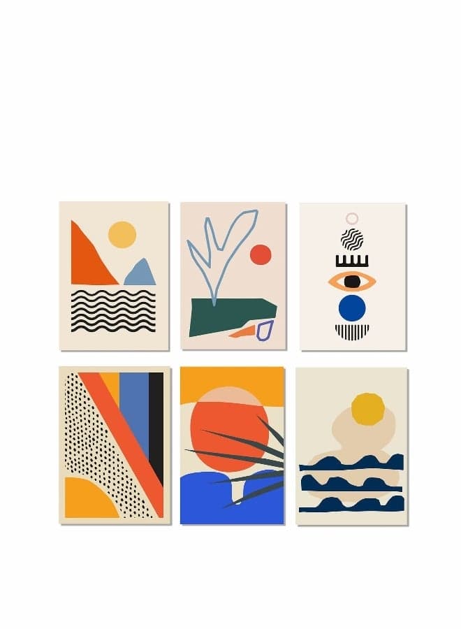 Prints Neutral Wall Art Decor, 6 Pcs Boho Art Prints, Mid Century Modern Boho Abstract Retro Minimalist Mystical Eye Wall Art Print, 8 x 10