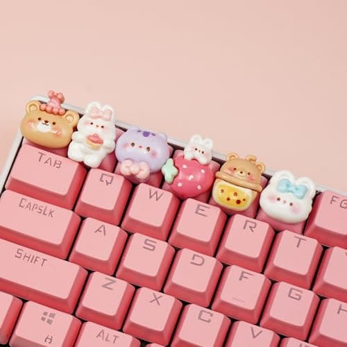 6 PCS Cute Keycaps for Cherry MX Keyboards - Bear Bunny Cat OEM Profile ESC Key Replacement, Mechanical Keyboard Decoration for Women Girls