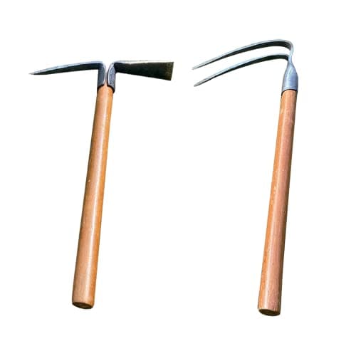 ChengHao 2PCS 19.6 Inches Garden Pick, 2 Prong Hand Hoe Tool Set Garden Tool with Wooden Handle, Transplanting Digging Planting Loose Soil Camping or Prospecting