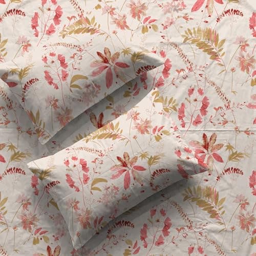 Urban Space Serene 200 TC 100% Cotton Elastic Fitted Bedsheet King Size, Fitted bedsheets King Size 78 x 72 with 2 Pillow Covers (Size 72 x 78 inches, Bloom ray Rose Pink)