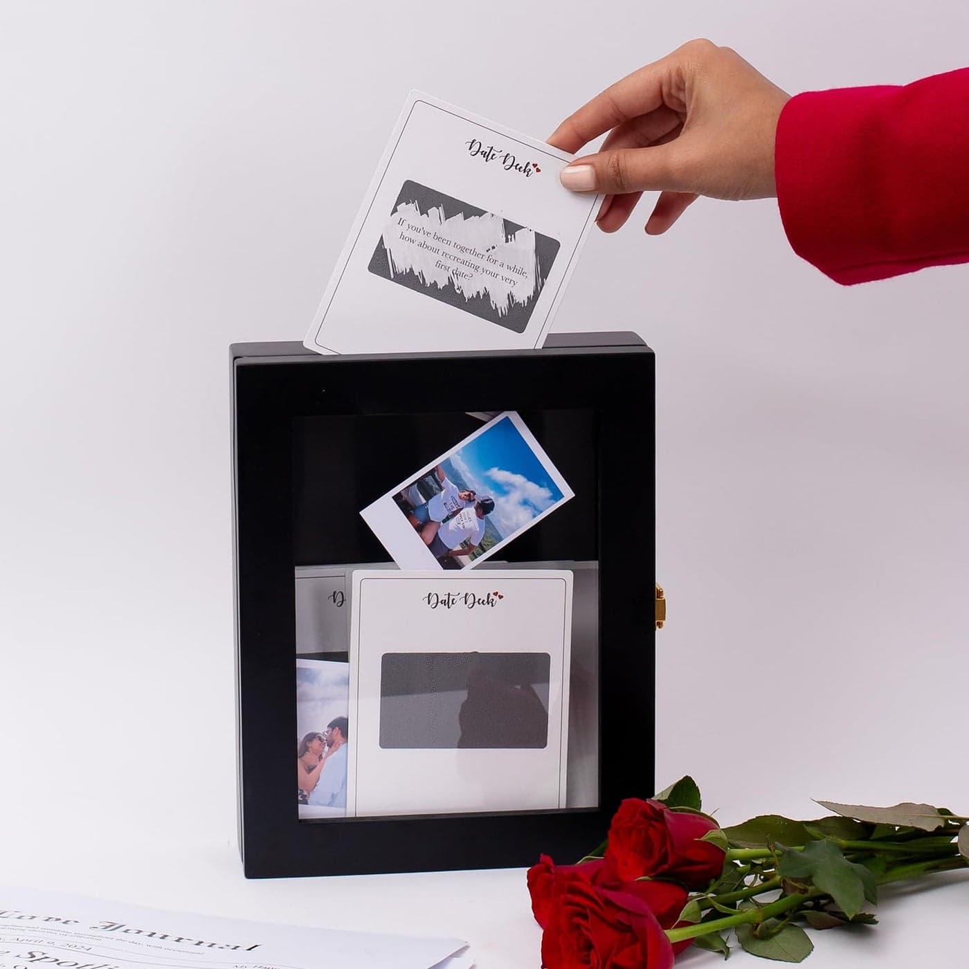 CONFETTI GIFTS Wooden Memory Box with Date Decks Wall Hanging Organizer Storage Box Shadow Box Home Decor Black Rectangle 95 x 75 Inches Souvenir Box Valentine gift for couple