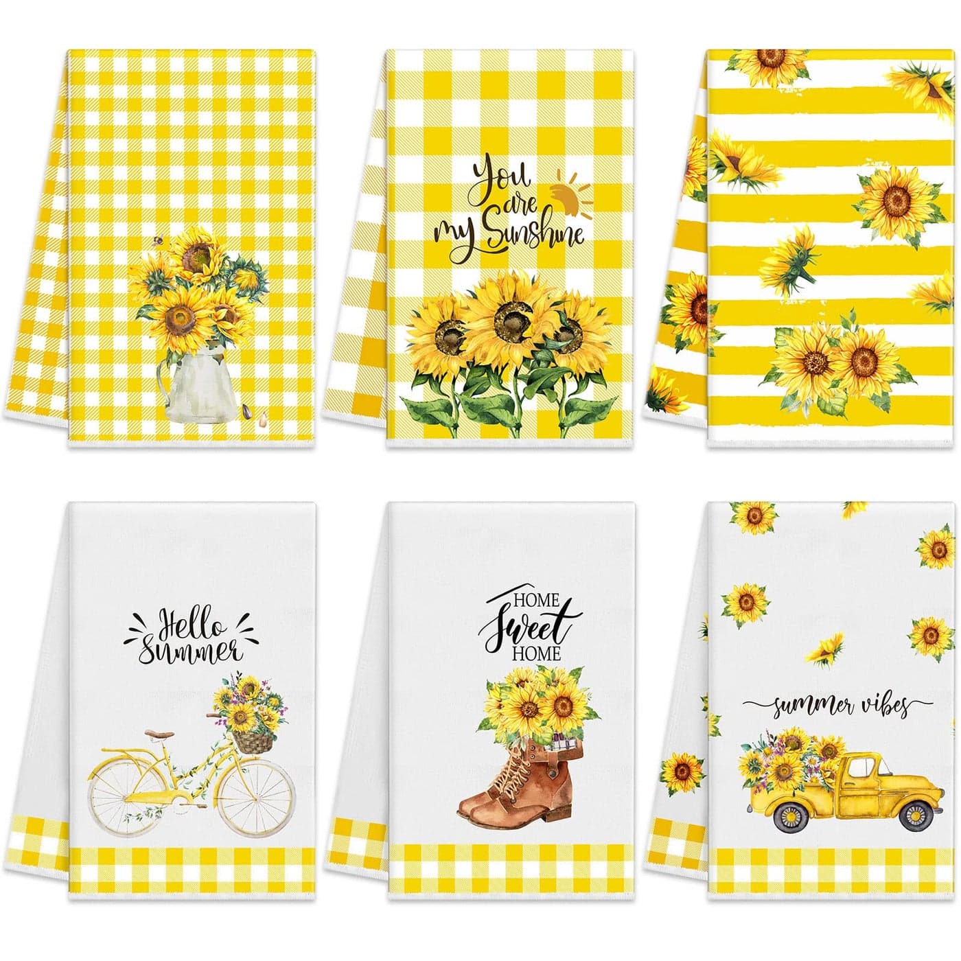 Oudain 6 Pcs Sunflower Kitchen Dish Towels Sunflower Absorbent Tea Towels Reusable Fast Drying Cleaning Dishcloths for Christmas Housewarming Gift