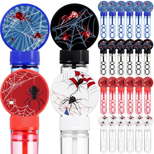 Rotatingpals 24 Pcs Spider Sticker Bubble Wands Mini Spider Web Sticker Bubbles for Party Supplies Goodie Bag Stuffers Gifts Birthday Outdoor Summer Prizes