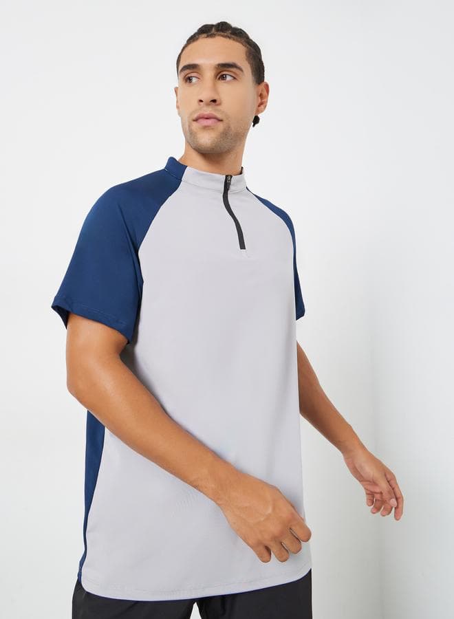 Men Navy Blue Raglan Sleeve Athleisure T-Shirt