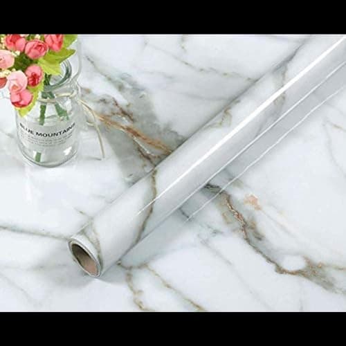 Marble OilProof & Waterproof self-Adhesive Sheet Stickers Big Countertop Cabinet Furniture puja Room Kitchen,Home Sticker Wallpaper 60 x 200cm (White Gold Wallpaper)