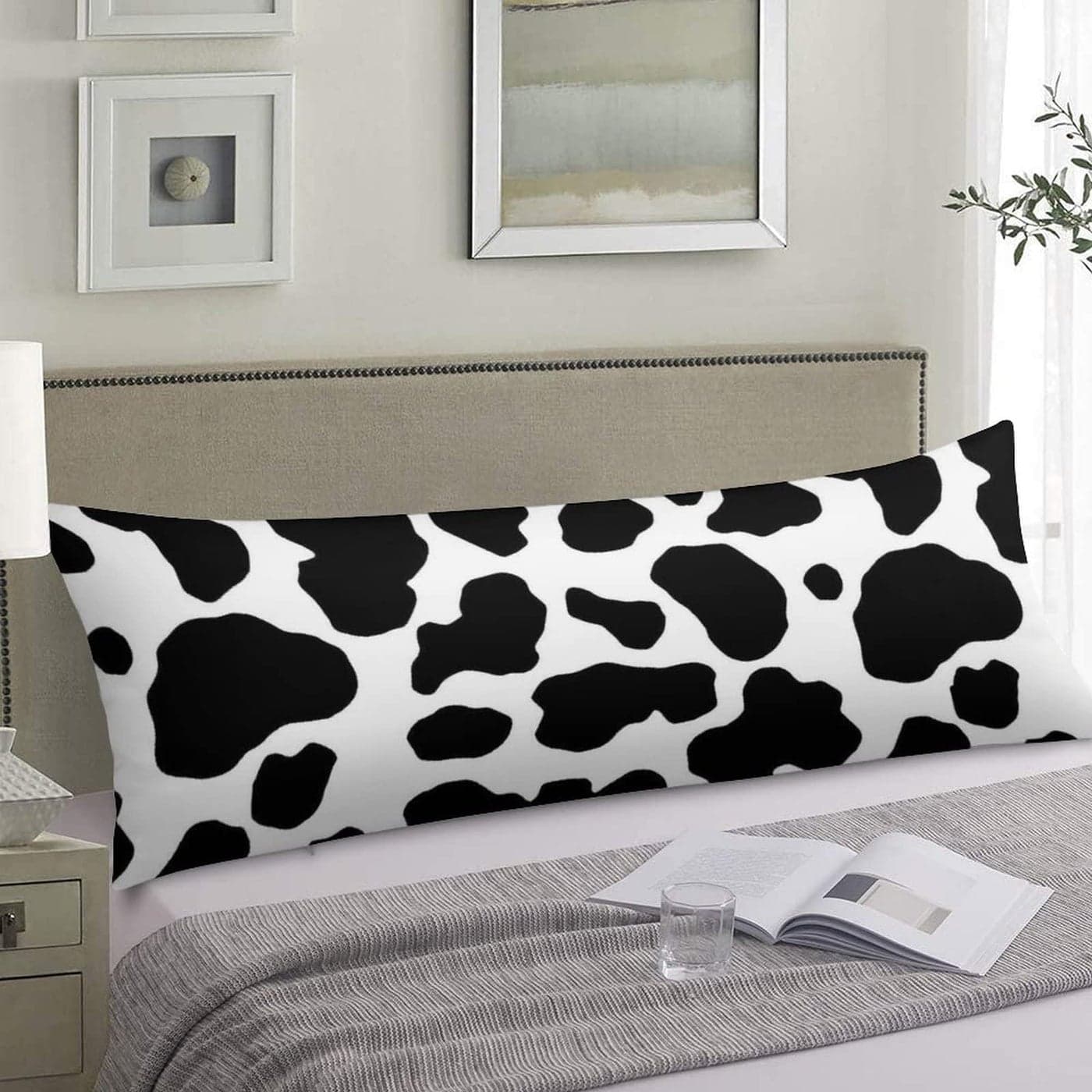 AIMSTONG 20x54 Black and White Cow Print Body Pillow Cover with Zipper Polyester Decorative Soft Large Pillow Case Protector for Bedding Couch Sofa Home Gift