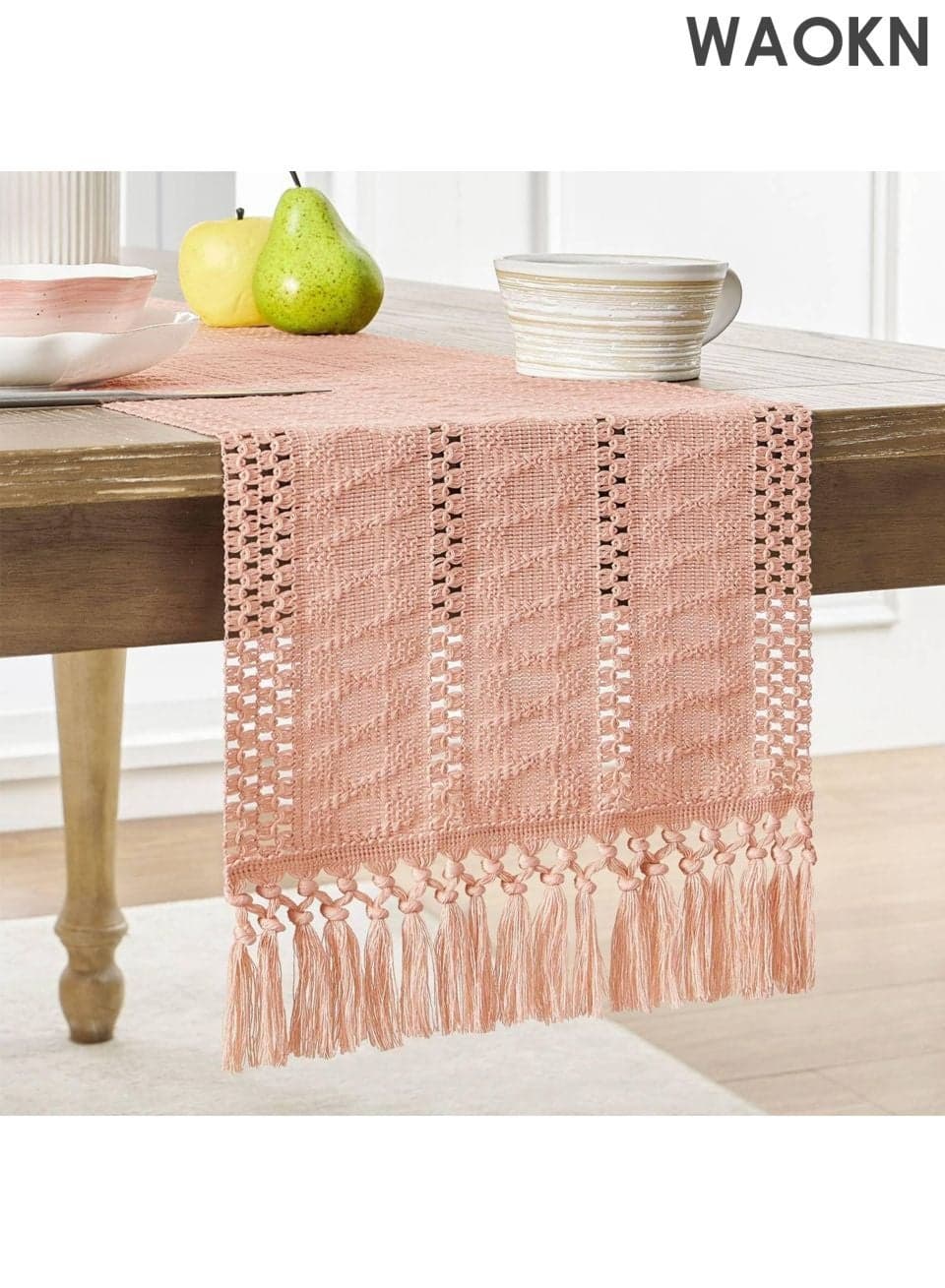 Hand Woven Table Runner - Bohemian Style 12x48 Inch Pink Decor | Arabic Geometric Pattern for Ramadan/Eid/Farmhouse Dining | Fringed Edges and Fine Craftsmanship | Middle Eastern Home Elegance