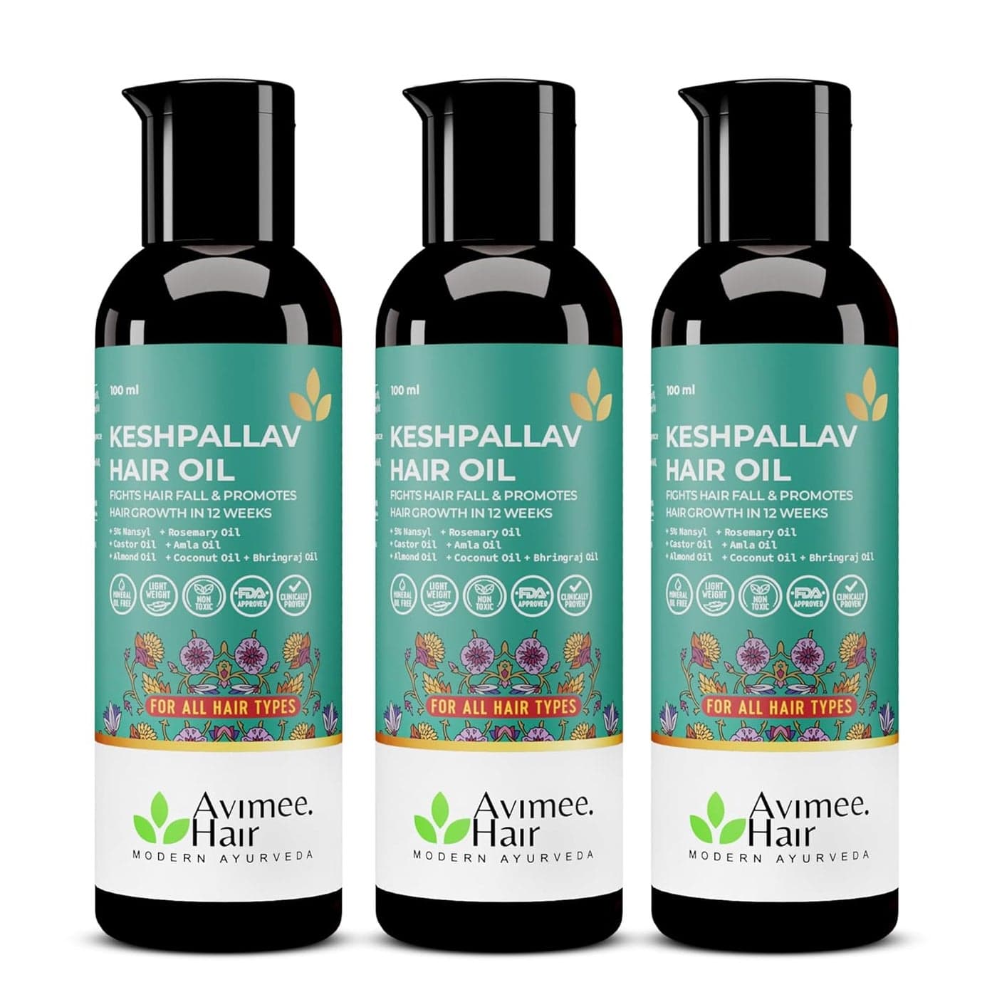 Avimee Herbal Keshpallav Hair Oil For Men Women Promotes Hair Growth Reduces Hair Fall With Rosemary Castor Amla Coconut and Bhringraj Oil Mineral Oil Free Pack of 3