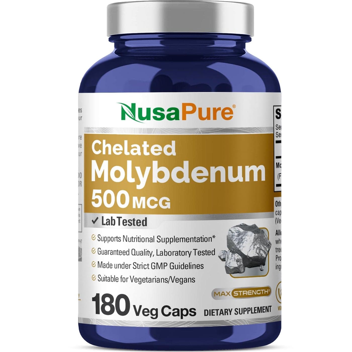NusaPure Chelated Molybdenum 500 mcg 180 Vegetarian Caps Vegan NonGMO