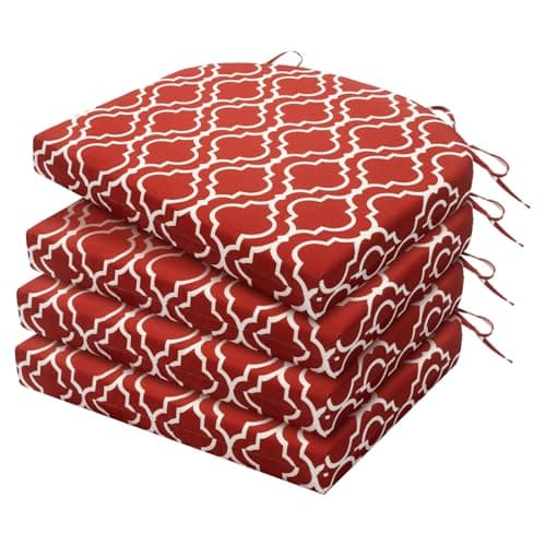 HARBOREST Outdoor Chair Cushions Set of 4 Water Resistant Patio Chair Cushions with Ties Outdoor Seat Cushions for Patio Furniture 17x16x2 Wine Red Geometry