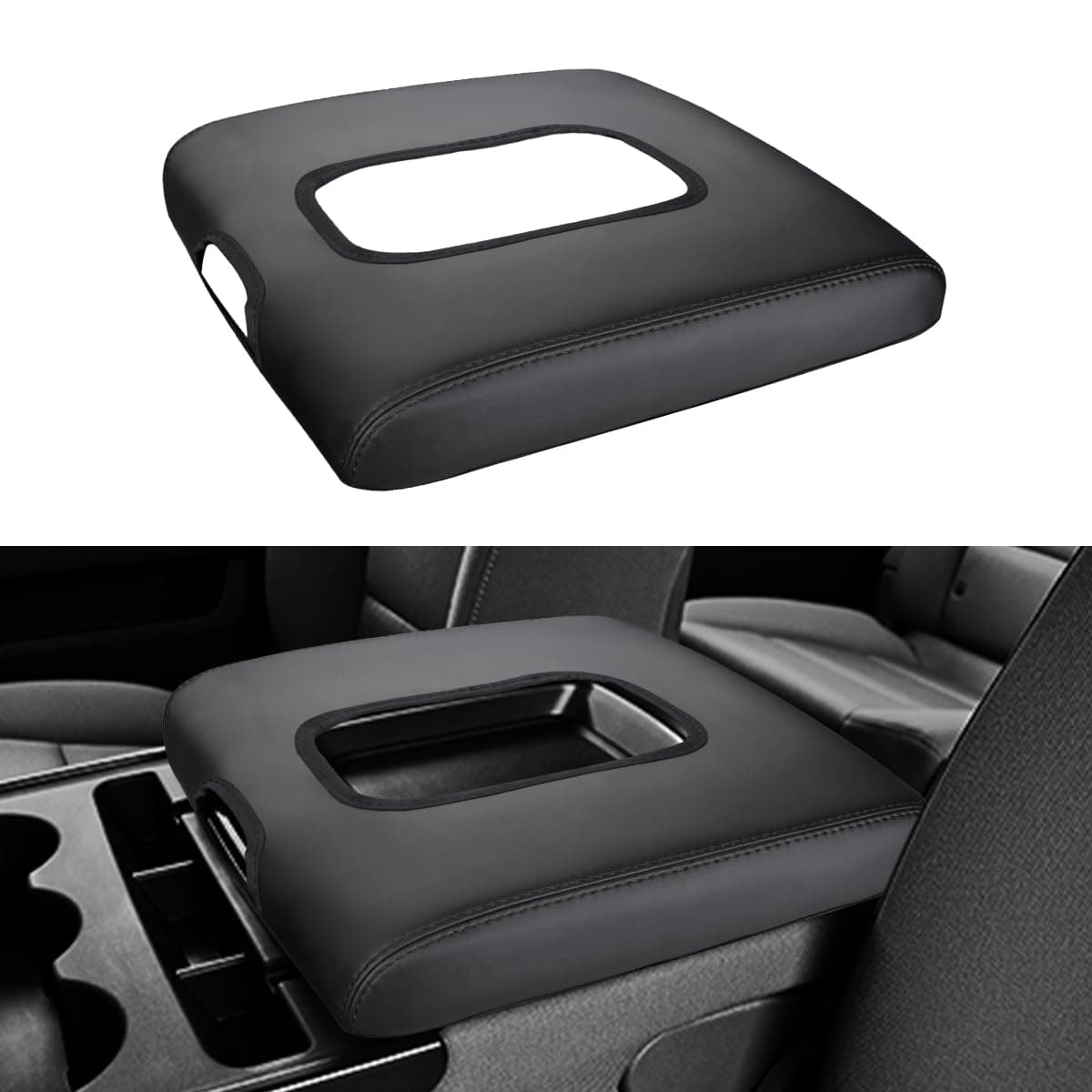 INTGET Center Console Armrest Cover for Chevy Silverado GMC Sierra Accessories 2014 2015 2016 2017 2018Leather Arm Rest Box Lid ProtectorBlack Stitches Jump Seat 20142018 SilveradoSierra etc