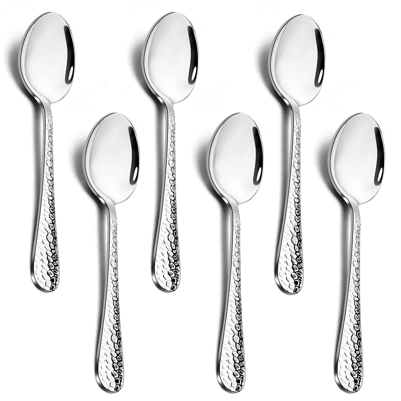 Stainless Steel Hammered Dinner Spoons Set Efar 6Piece Modern Silver Large Soup Spoons for Home Kitchen Restaurant Round Edge Mirror Polished Dishwasher Safe 79 Inches