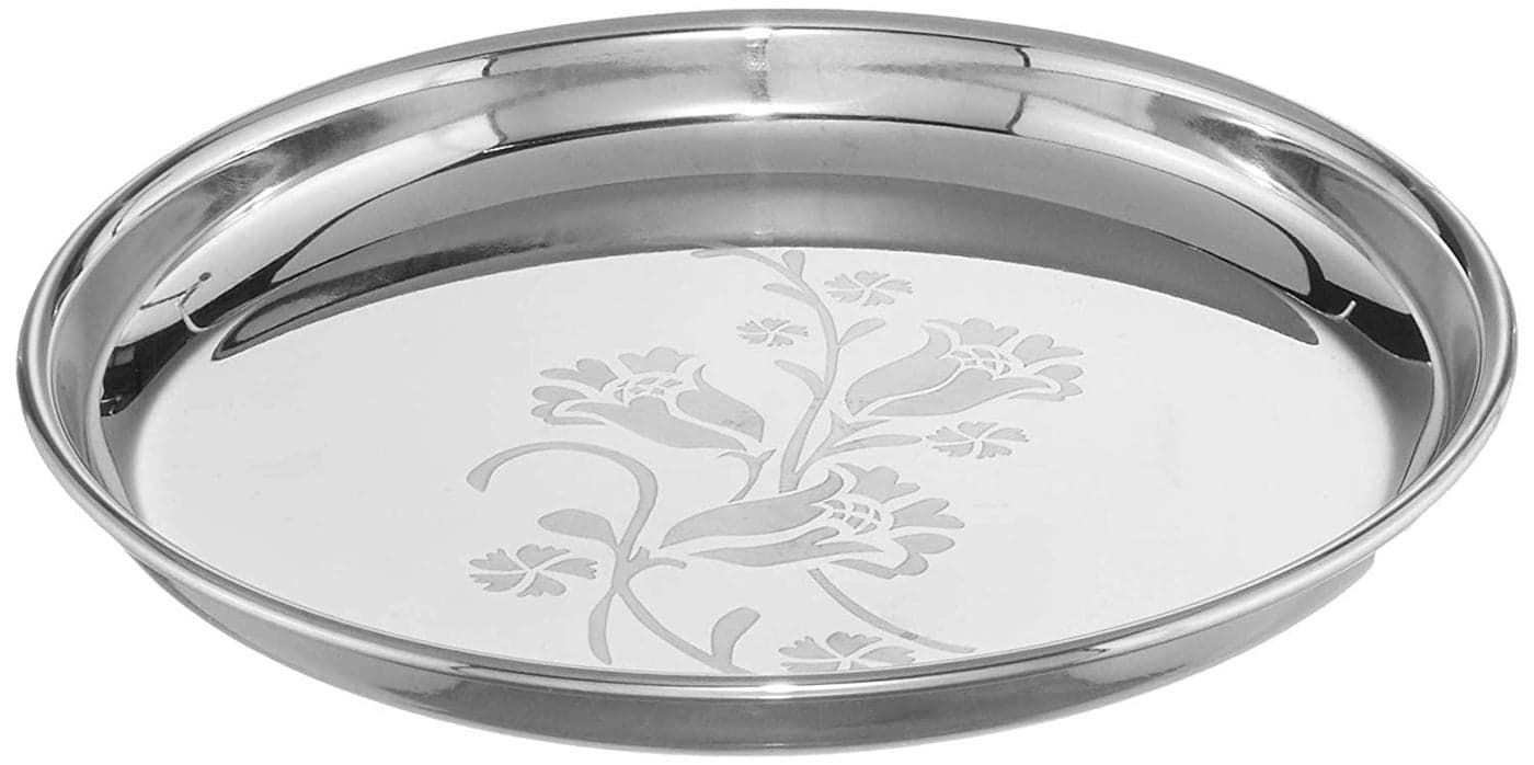 Neelam Stainless Steel 12 22G Lazer Etching Buffet Plate, 28 cm, Silver