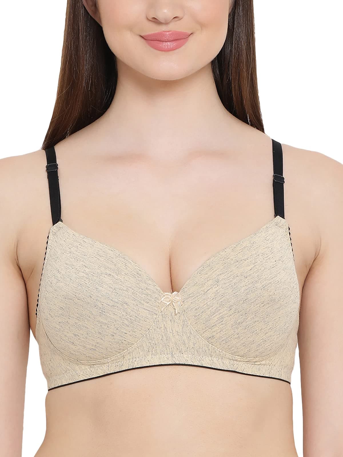 Clovia Womens Cotton Rich Padded Non-Wired Push-Up Multiway T-Shirt Bra (BR1394P24_Beige_36D)