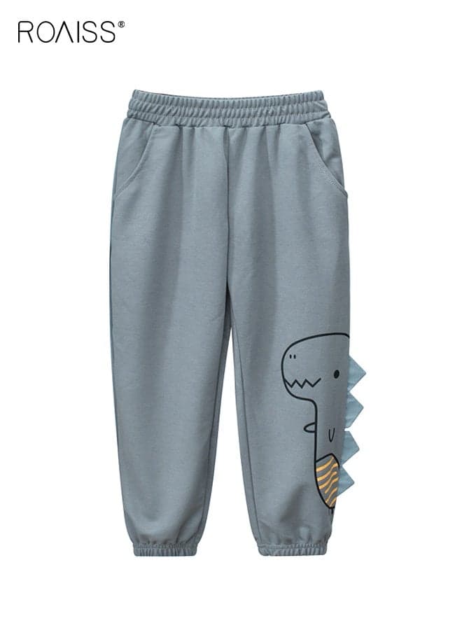 Little Boys Jogger Pants, Casual Sweatpants with Dinosaur Pattern and 2 Side Pockets, Versatile Elastic Waist Trousers for Toddlers, Suitable for Daily Wear and Outdoor Activities