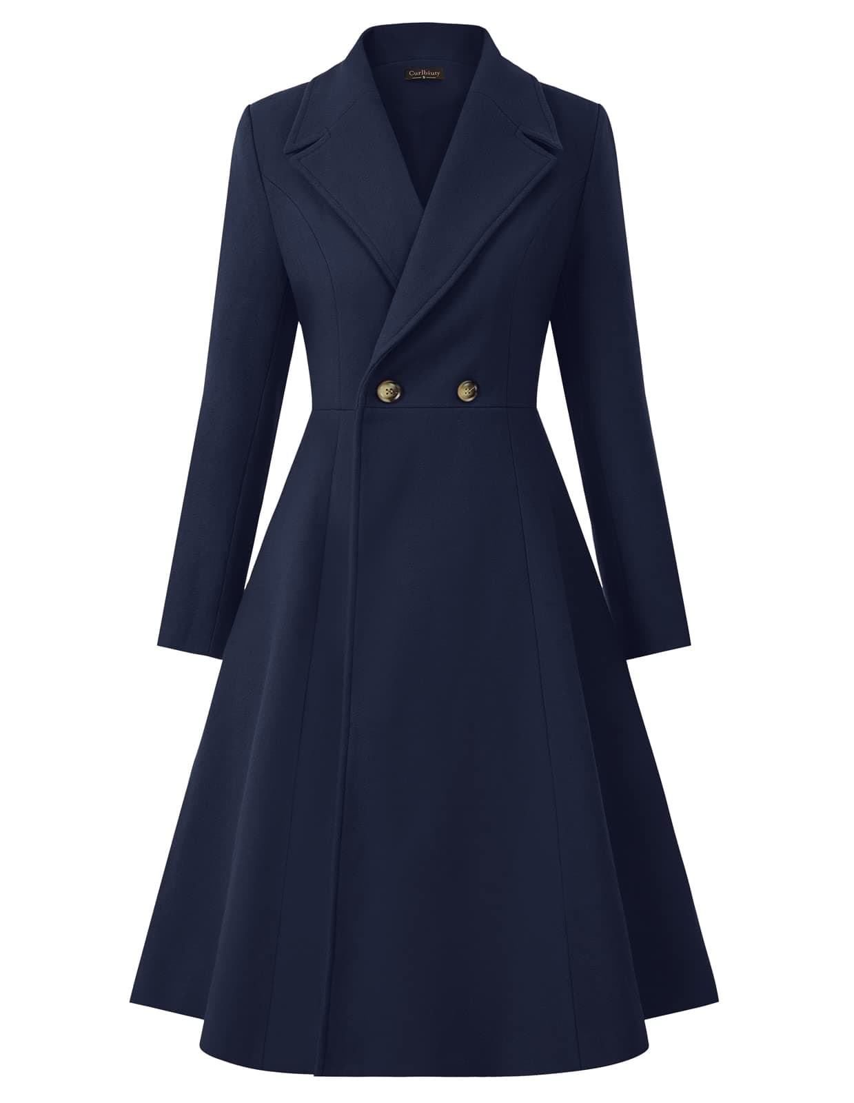 CURLBIUTY Peacoat Womens Coat Basic Double Breasted MidLong Dress Coat Thicken Warm Outerwear Dark Blue XXL