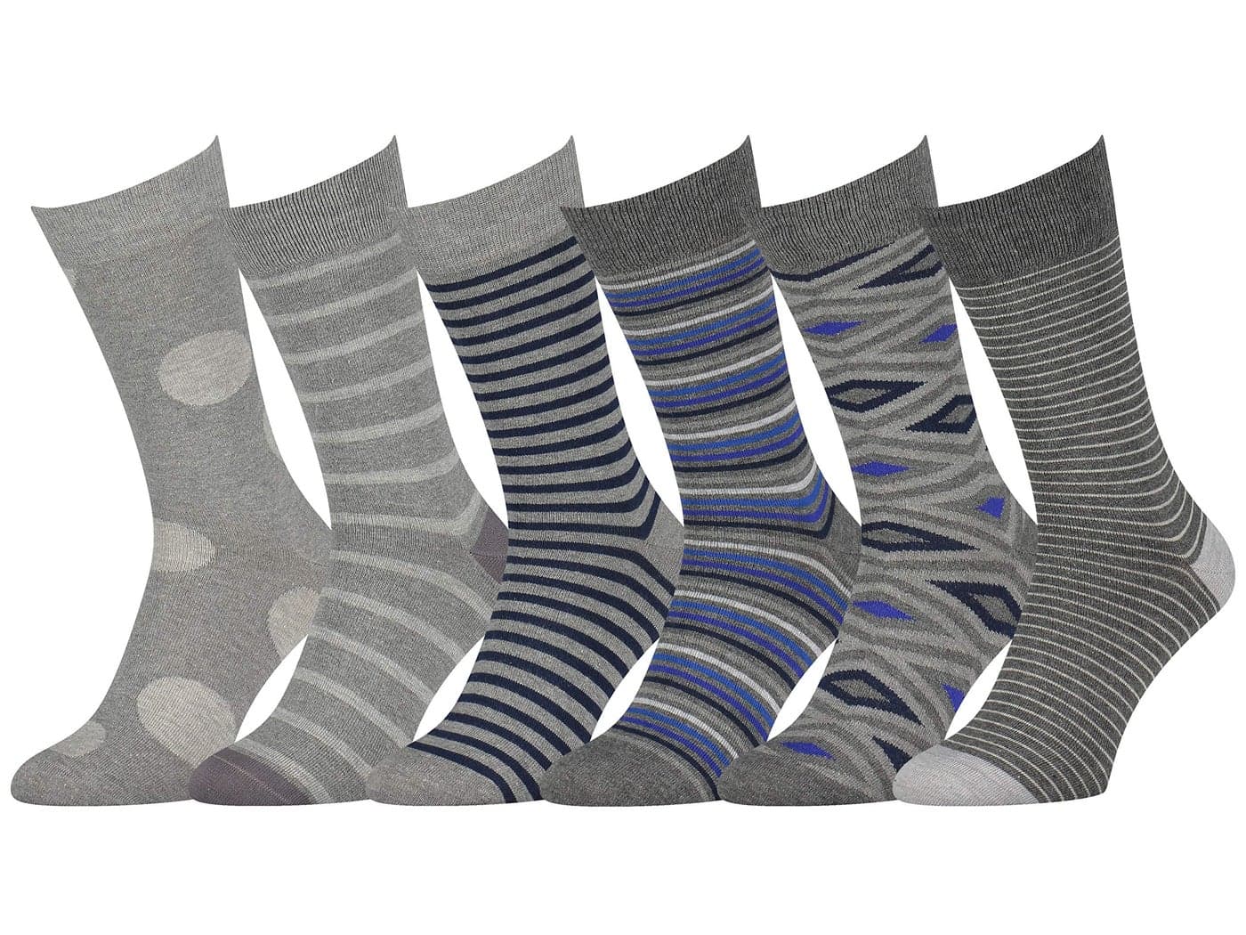Gray Dress Socks Mens Socks Patterned 6-Pack Casual Grey Socks Fun Cool Socks Size 10-13 9-12 Charcoal Blue Navy #47 Combed Cotton Flat Toe Seam Reinforced Heel and Toe