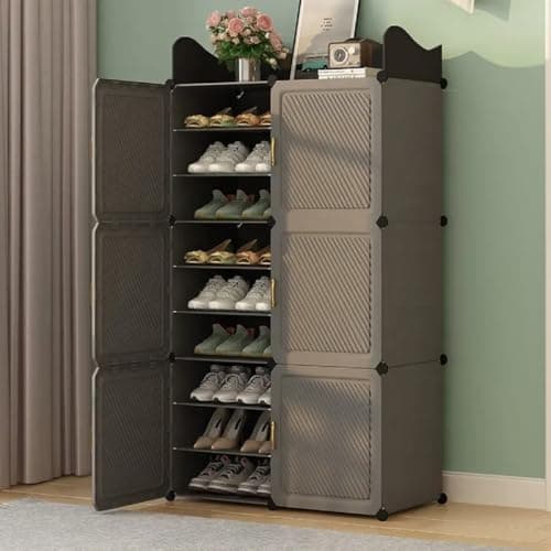EXVITO Portable Shoe Rack for Home Plastic Shelves Household - Door DIY Multipurpose Shoe Rack Organizer, Shoe Storage-Shelf with Dustproof Door Entryway for Heels/Slippers/Boots (HT-Grey, 6 Door)