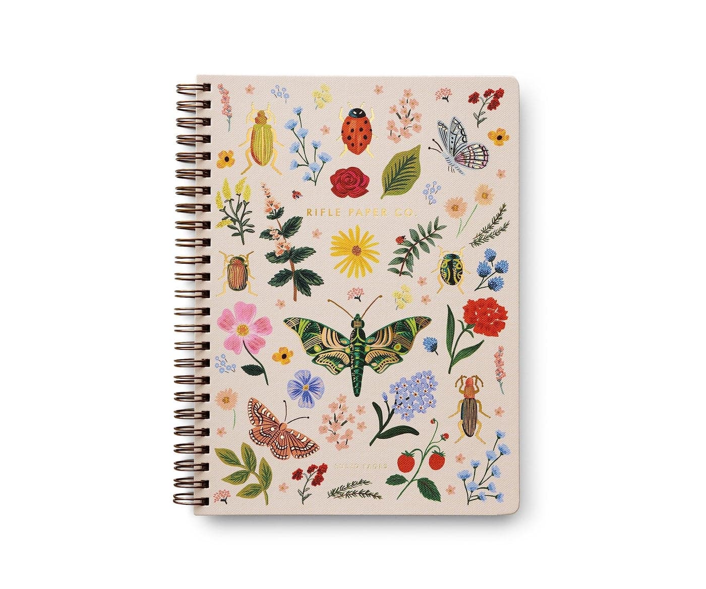 RIFLE PAPER CO. Spiral Notebook | 150 Ruled Pages, Inner Storage Pocket Folders, Double-Spiral Binding, Metallic Gold Foil Accents (8.25" L x 6.25" W), Curio