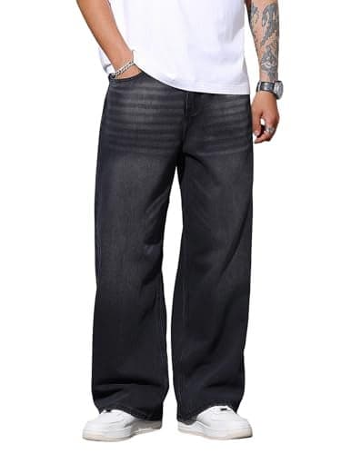 DFGIGT Mens Wide Leg Baggy Jeans Y2k Casual Fashion Loose Denim Pants Work Office Streetwear Hip Hop 2000s Jinco Oversized Relaxed Extreme Skater Skateboard,B10 Black,XX-Large