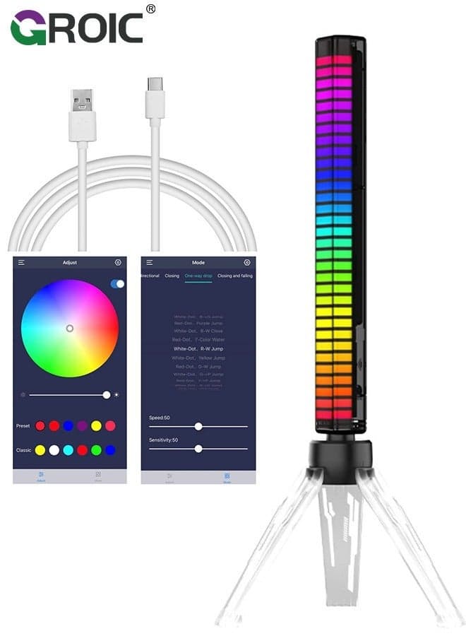 RGB Sound Control Music Pickup Rhythm Lights with APP & Built-in Battery, Voice Activated Light bar 32 Bit 18 Colors Modes Audio Spectrum for Party, Car, Desktop, Room, Gaming