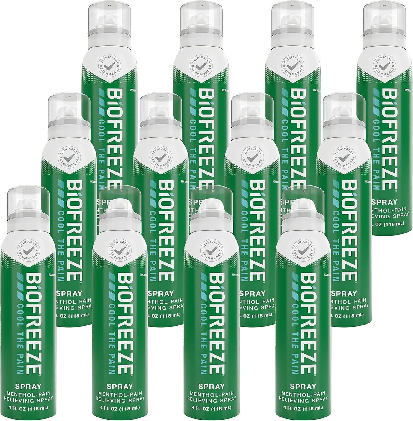 Biofreeze Menthol Pain Relieving Spray 4 FL OZ Colorless Aerosol Spray Pack of 12 for Pain Relief Associated with Sore Muscles Arthritis Simple Backaches and Joint Pain Packaging May Vary