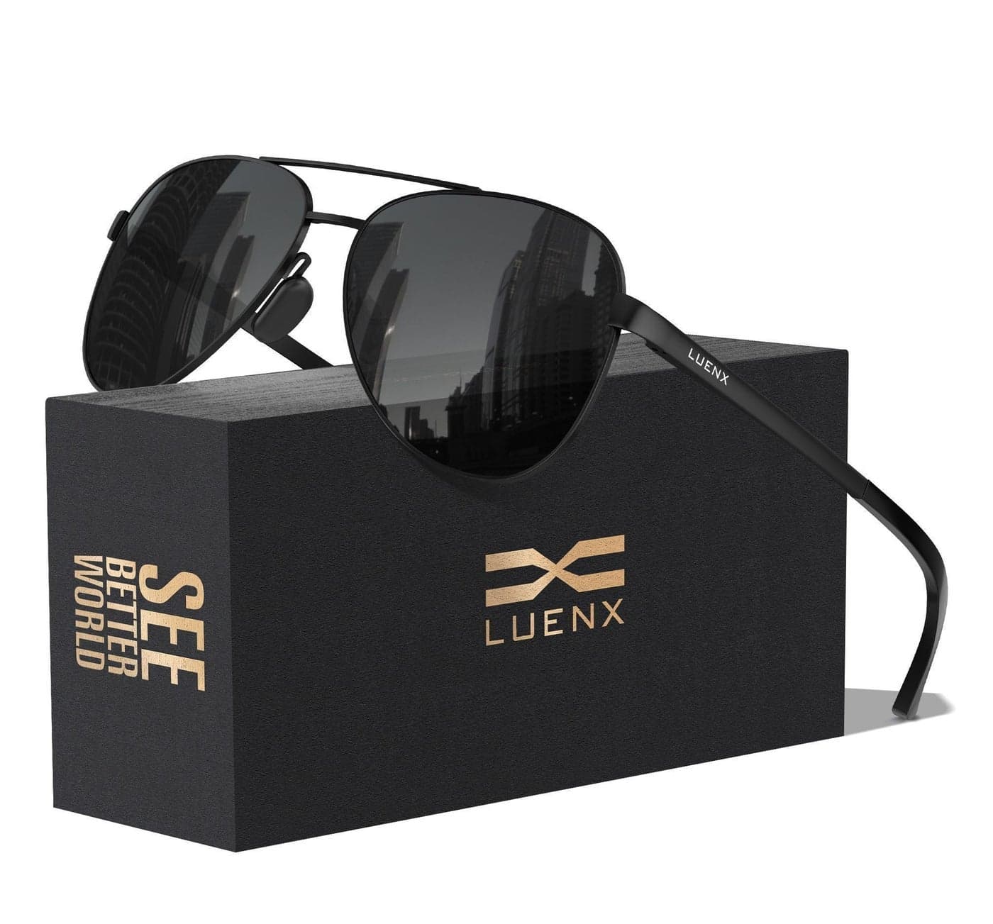 LUENX Aviator Sunglasses for Men Women Polarized-Stylish Shades Non Mirror UV400 Protection Driving Outdoor Activities 59 MM(All Black)