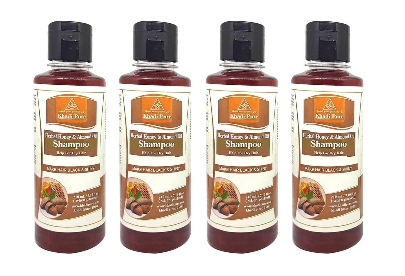 Khadi Pure Herbal Honey Almond Oil Shampoo 210 ml Pack of 4