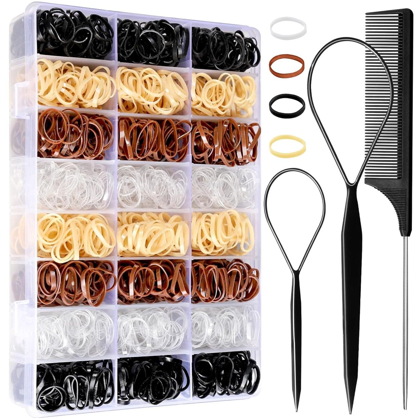 YGDZ Hair Ties 1500pcs Mini Elastic Hair Bands with Organizer Box Clear Hair Ties Hair Accessories Set for Girls Women Neutral Colors