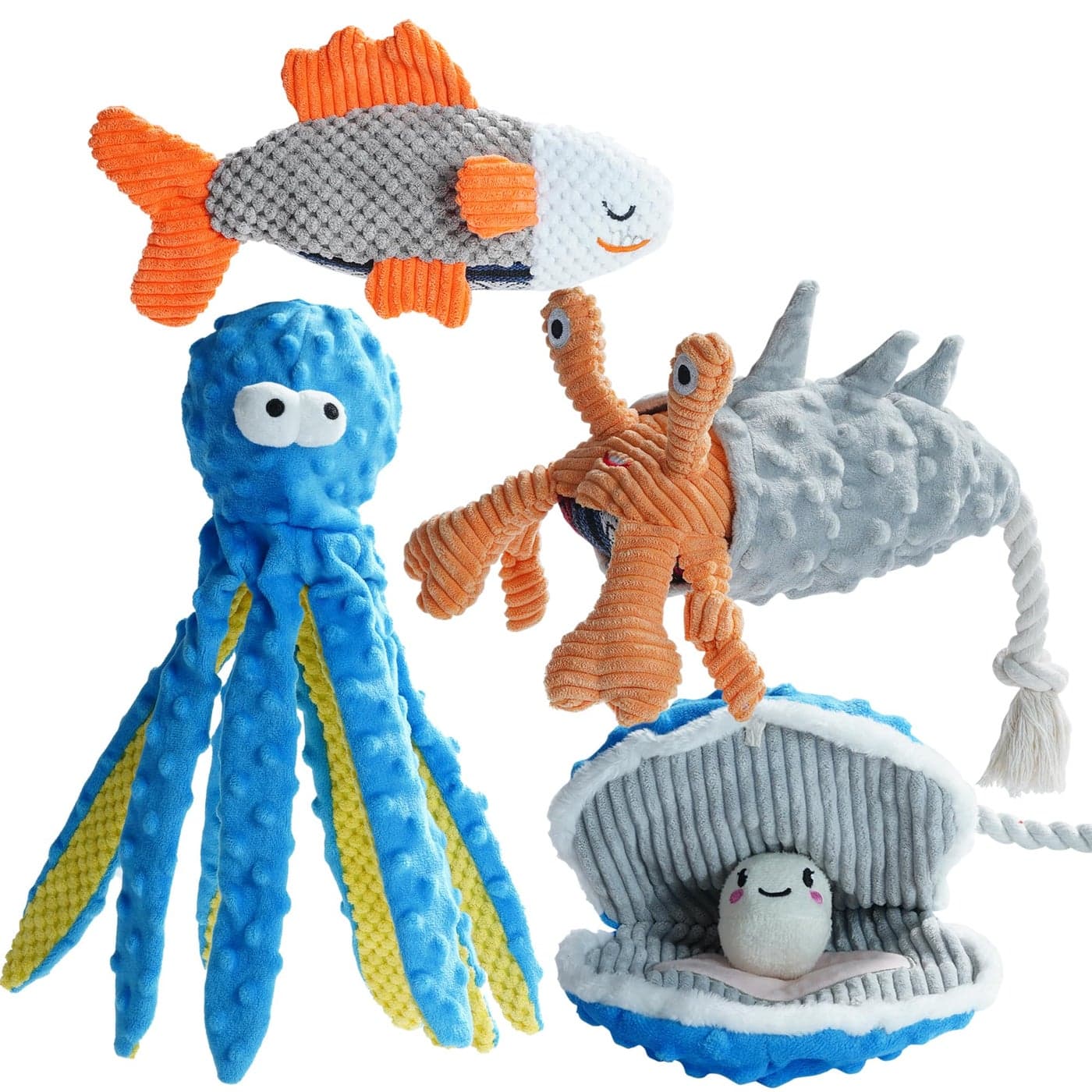 Nocciola 4 PCS Crinkle Squeaky Dog Toys | Blue Octopus Dog Toy | Ocean Stuffed Dog Toys Pack, Interactive Rope Dog Toys for Puppy, Small, Medium & Large Dogs, Durable Dog Toys for Aggressive Chewers