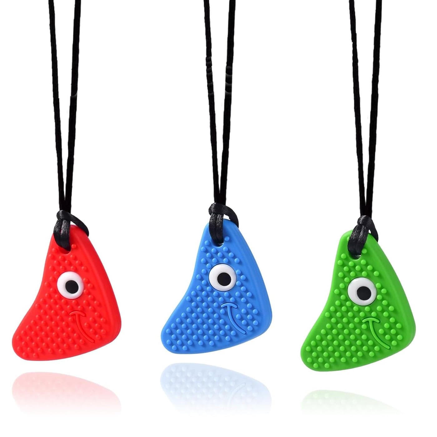 Chew Necklaces for Kids - 3 Pack in Red, Blue, Green