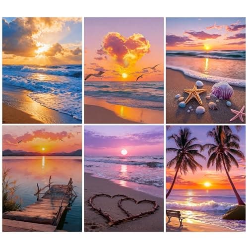DOTSOPS Diamond Painting Kits Art Adults Painting Kit Crafts DIY 5D Diamond Art Packs Kits Full for Adults Beginner Home Wall Decoration Gift 11.8x15.7 Inches (6 Pack Beach)