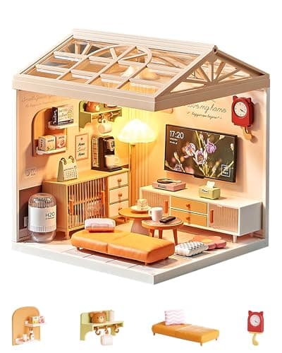 Kisoy DIY Miniature House Kit Tiny House Kit with Furniture and LED Light Mini Blocks Model Kit Sets DIY CraftsHobbies Toys for Adults and Teens Living Room