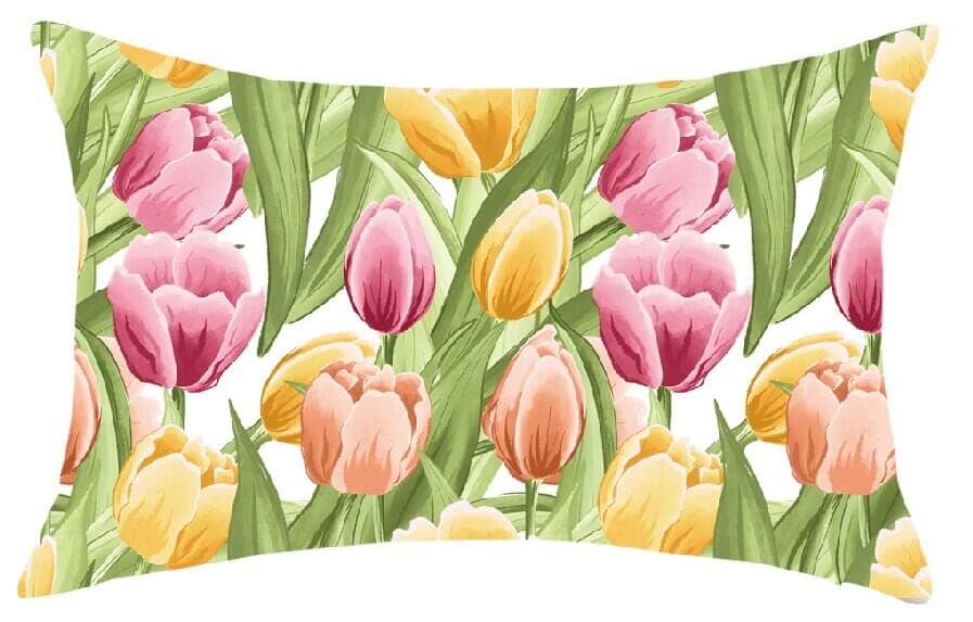 ONWAY Spring Tulips Lumbar Pillow Cover 12x20 Farmhouse Floral Bloom Throw Pillowcase Spring Summer Outdoor Decorative Cushion Case for Sofa Couch Home Bed Decorations