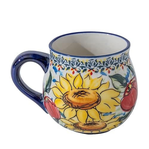 ALMA 12oz Handpainted Coffee Mug-Microwavable,Ceramic Sunflower Mug for Coffee/Tea lovers(Sunflower,Medium)