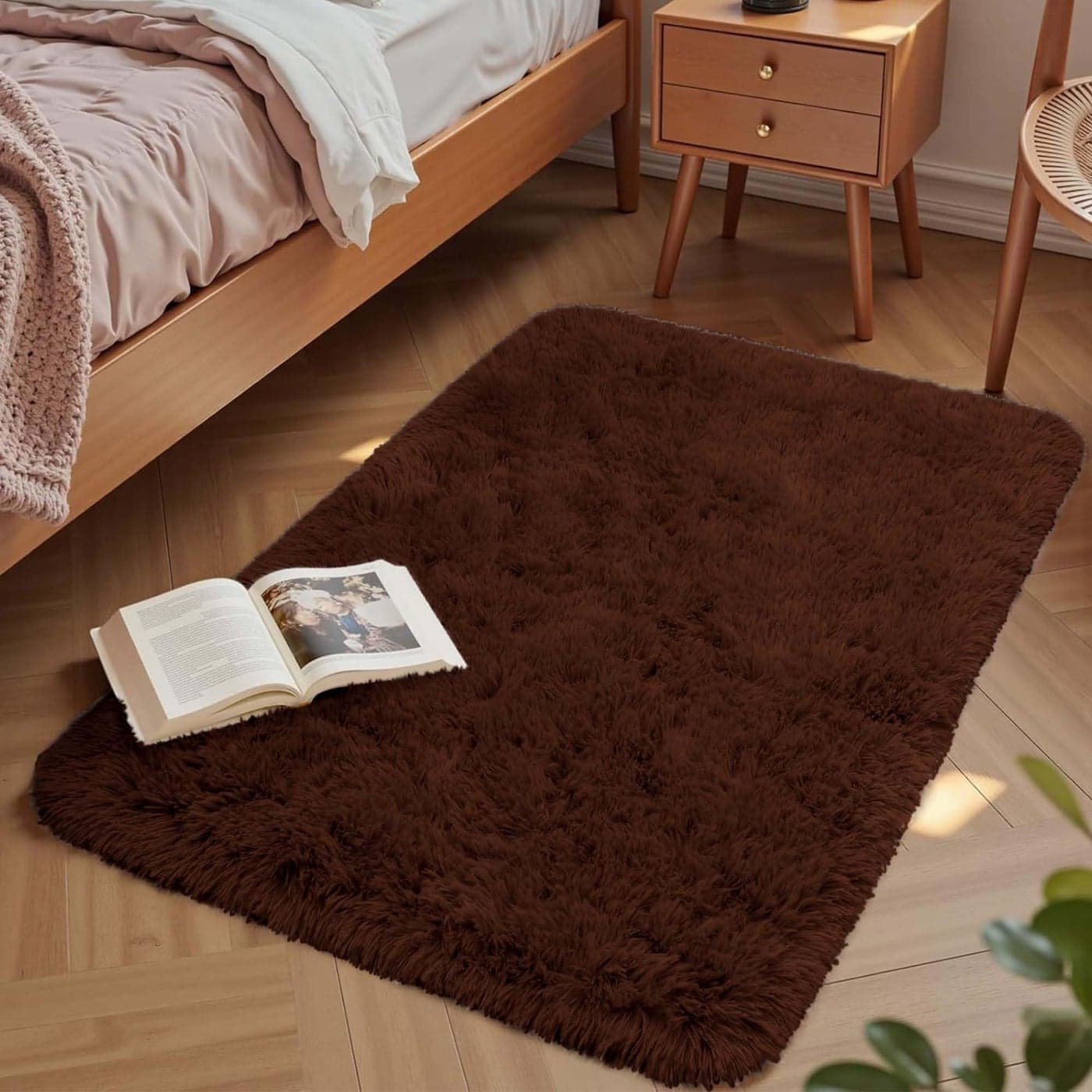Aspire Homeware Rugs Living Room Brown Area Rugs 50x80cm for Bedroom Anti Slip Modern Super Soft Thick Pile Small Fluffy Shaggy Rug Non Shedding