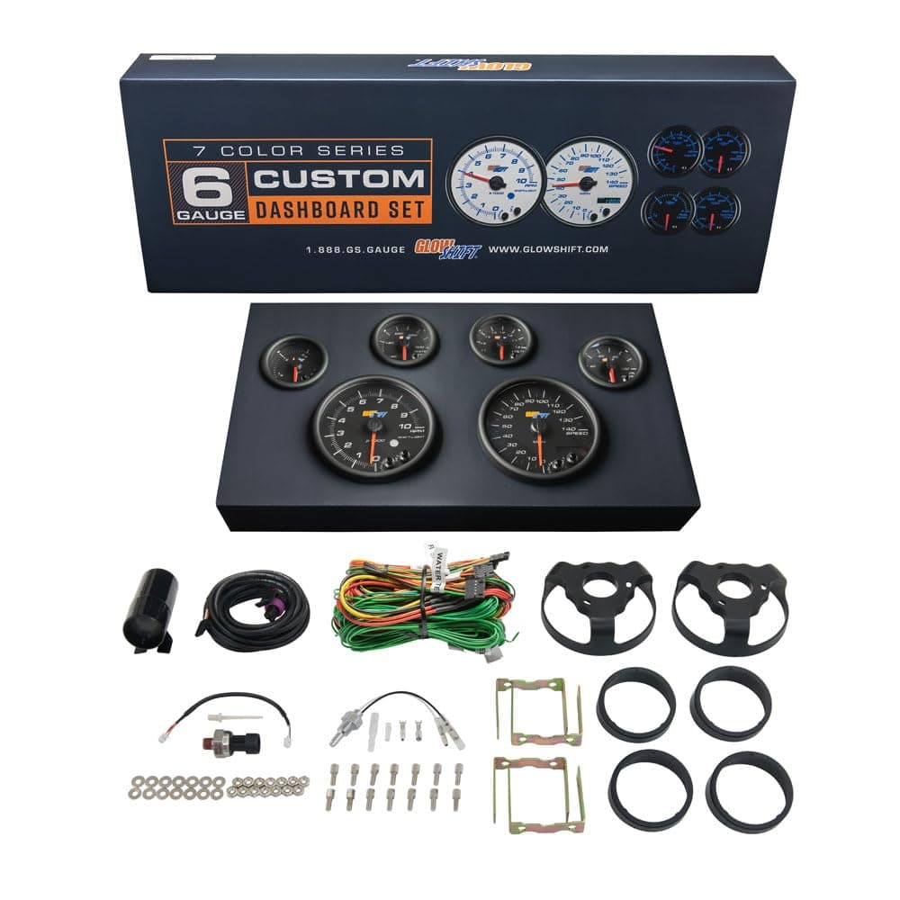 GlowShift Black 7 Color 6 Gauge Custom Dashboard Cluster Set 334 95mm Speedometer Tachometer 2116 52mm Fuel Level Oil Pressure Water Temp Volt Gauges Includes Sensors Wiring