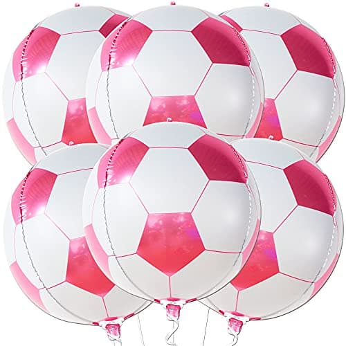 Katchon Huge Pink Soccer Balloons 22 Inch Pack of 6 Soccer Birthday Party Decorations Sports Themed Party Decorations soccer decorations for Party With Pink and White balloons
