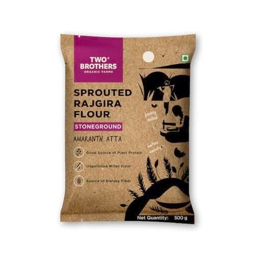 Two Brothers Organic Farms Sprouted Rajgira Atta (500g) | Nutrient-Rich Gluten-Free, High-Protein Amaranth Flour for Weight Management, Bone Health, and Digestion