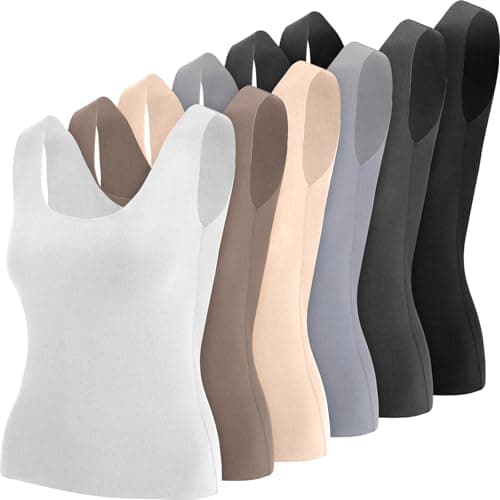 Breathffy 6 Pcs Thermal Tank Tops Women Underwear Tops Sleeveless Undershirt Cotton Camisole Warm Base Layer for Women(Small,White, Beige, Light Gray, Dark Gray, Khaki, Black)